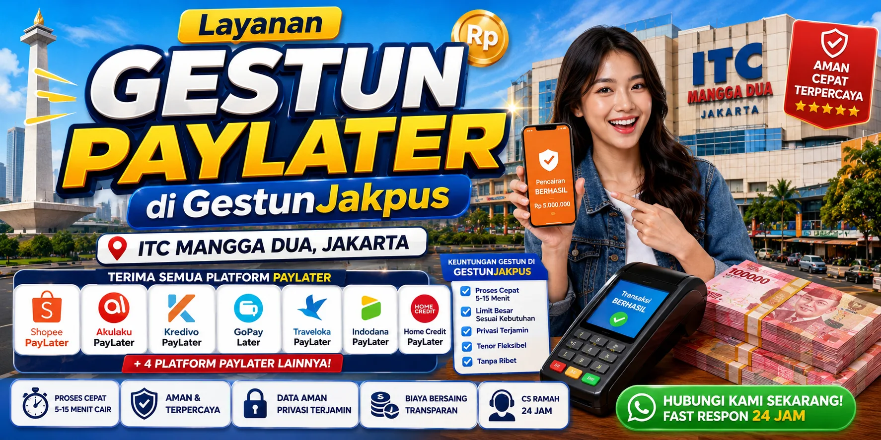 Layanan gestun paylater di GestunJakpus — Shopee Paylater, Akulaku, Kredivo, dan 4 platform paylater lain di ITC Mangga Dua Jakarta